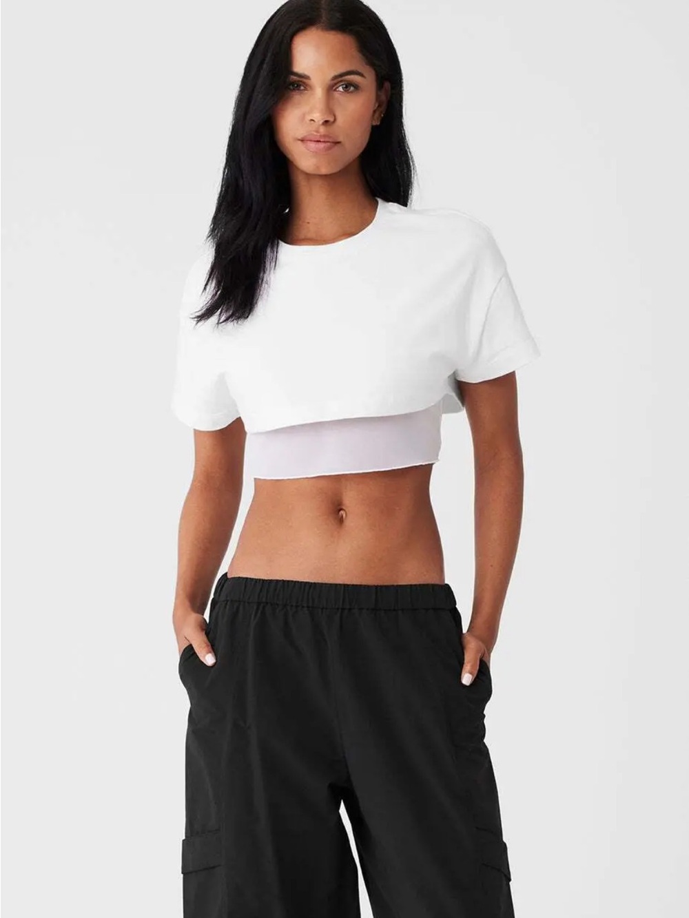Alo Yoga Made You Look Cropped Short Sleeve Tee size Small in White